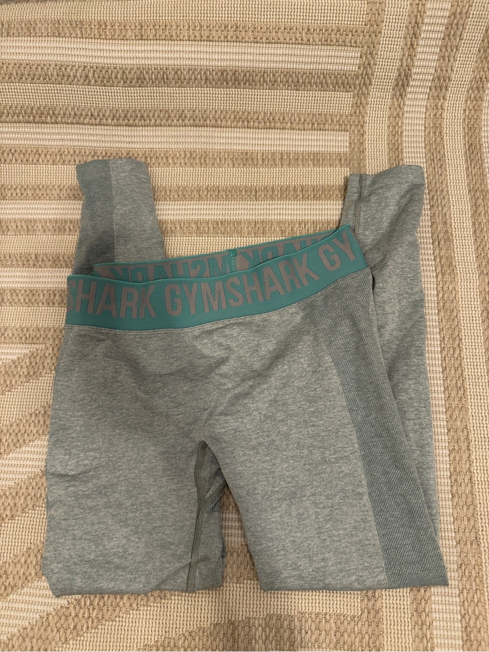 Gymshark Gray Leggings with Teal Logo Waistband